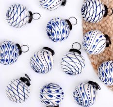 12 Pieces Blue and White Ceramic Balls Christmas Ornaments